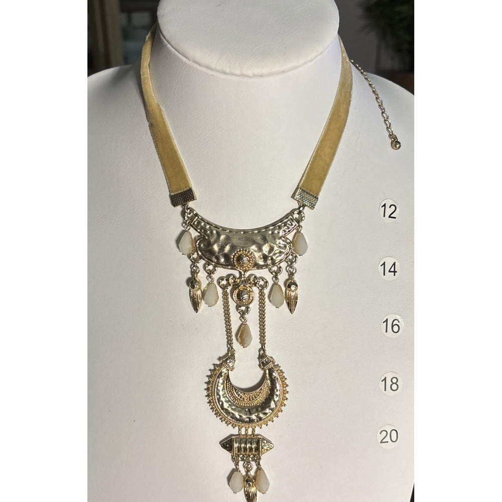 Boho Tribal Statement Necklace Gold Silver Tone Hammered Crescent Dangles